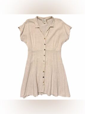 Cream Button-Front Mini Dress -Style Rack- Size M 100% Cotton